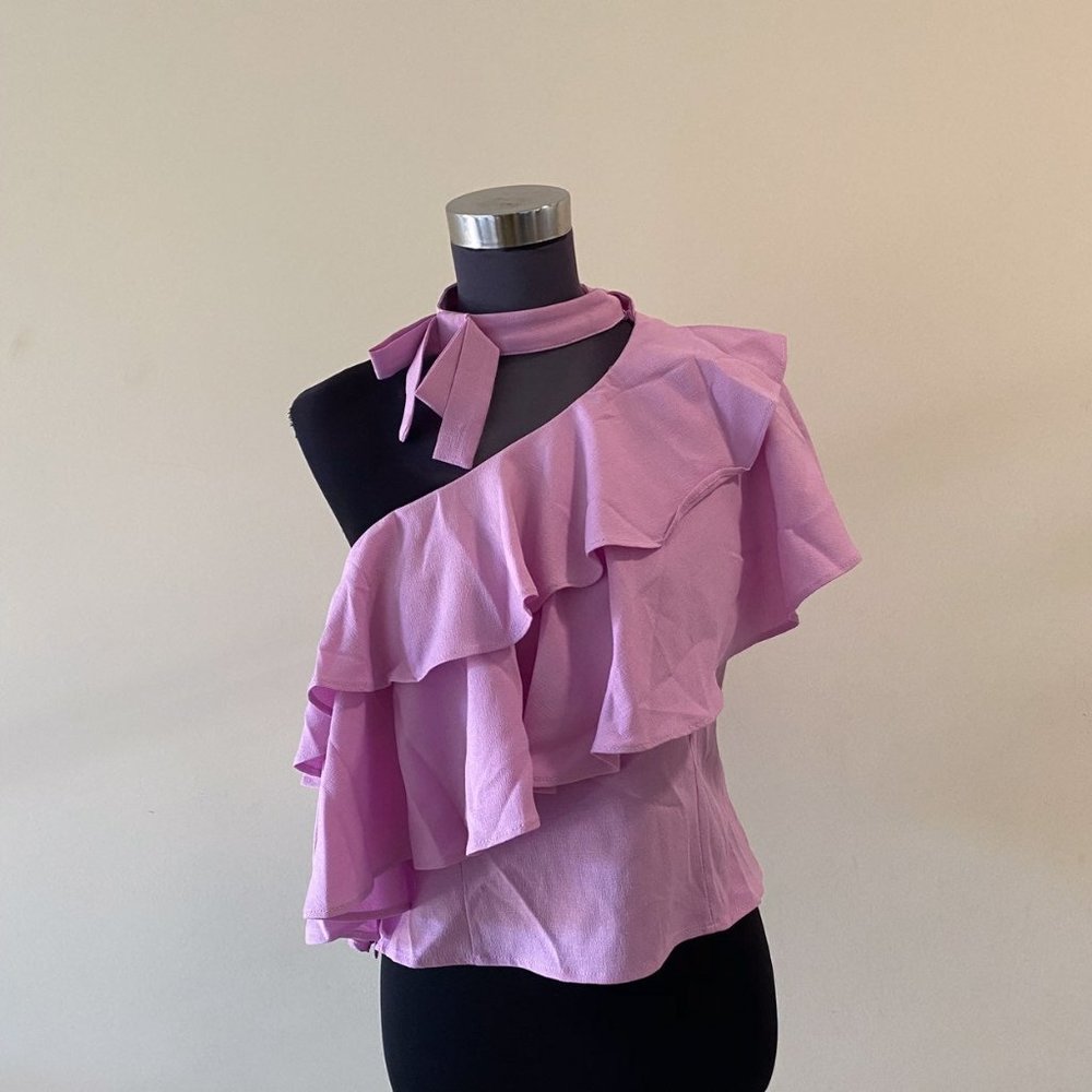 Purple One Shoulder Ruffle Blouse Size Large